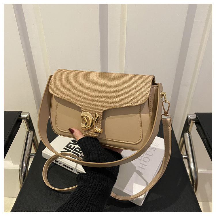 Simple Contrast Color Retro Texture Portable Lady Women's Shoulder Bag