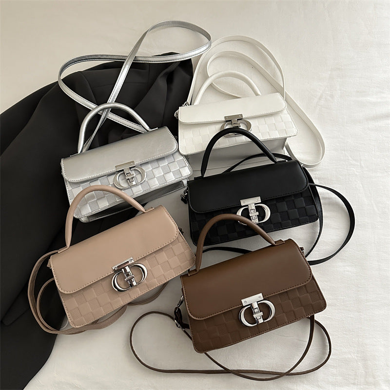Textured Solid Color Retro Lady Temperament Commuter Women's Shoulder Bag