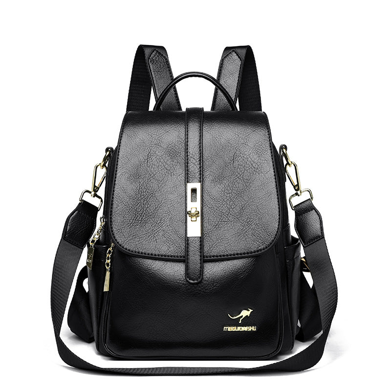 Women's Leather Korean Simple Fashion Large Capacity Backpacks