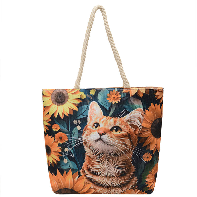 Double-sided Beach Imitation Linen Hot Printed Pattern Large Capacity Canvas Women's Shoulder Bag
