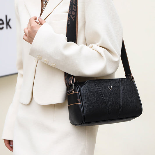 Women's Genuine Leather Fashionable Stitching Soft Large Capacity First Layer Shoulder Bags