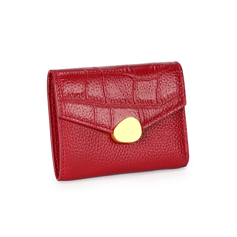 Women's Leather Short Cowhide Crocodile Pattern Three Folding Ladies Wallets