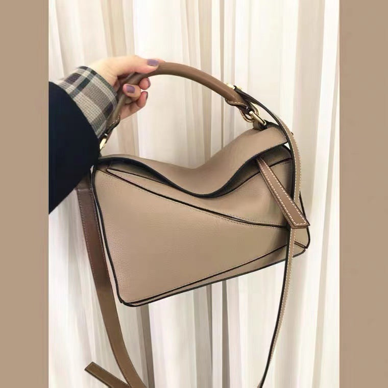 Women's Genuine Leather Portable Stitching Soft Pillow Bags