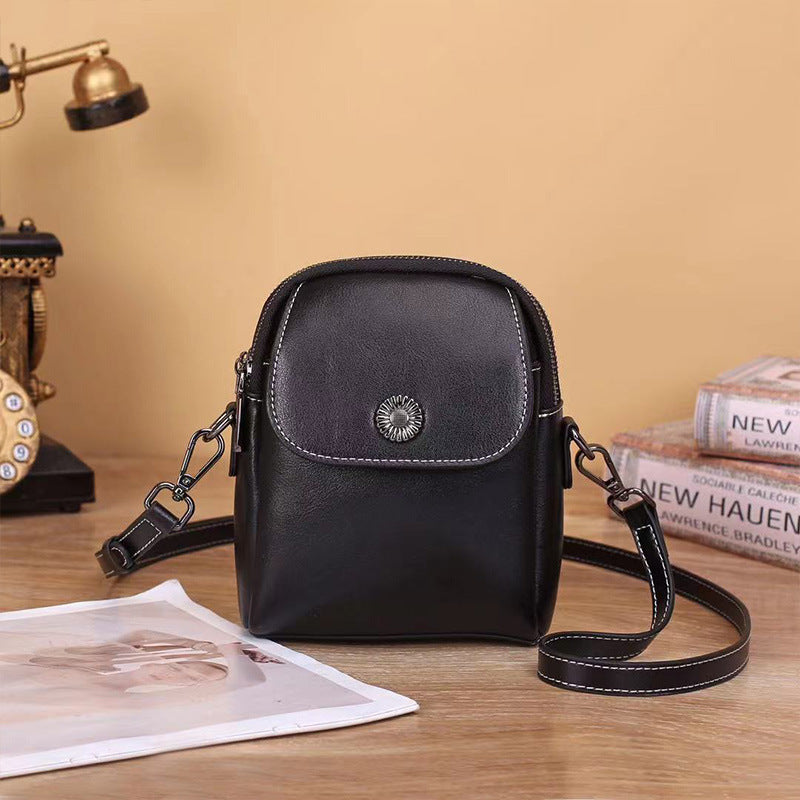 Women's Leather Retro Cowhide Vertical Mobile Phone Bags