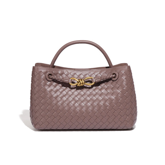 Women's Design Metal Cord Fastener Authentic Leather Weave Portable Shoulder Bags