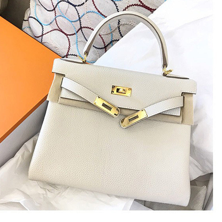 Cowhide Kelly Large Capacity Genuine Leather Portable Women's Handbag