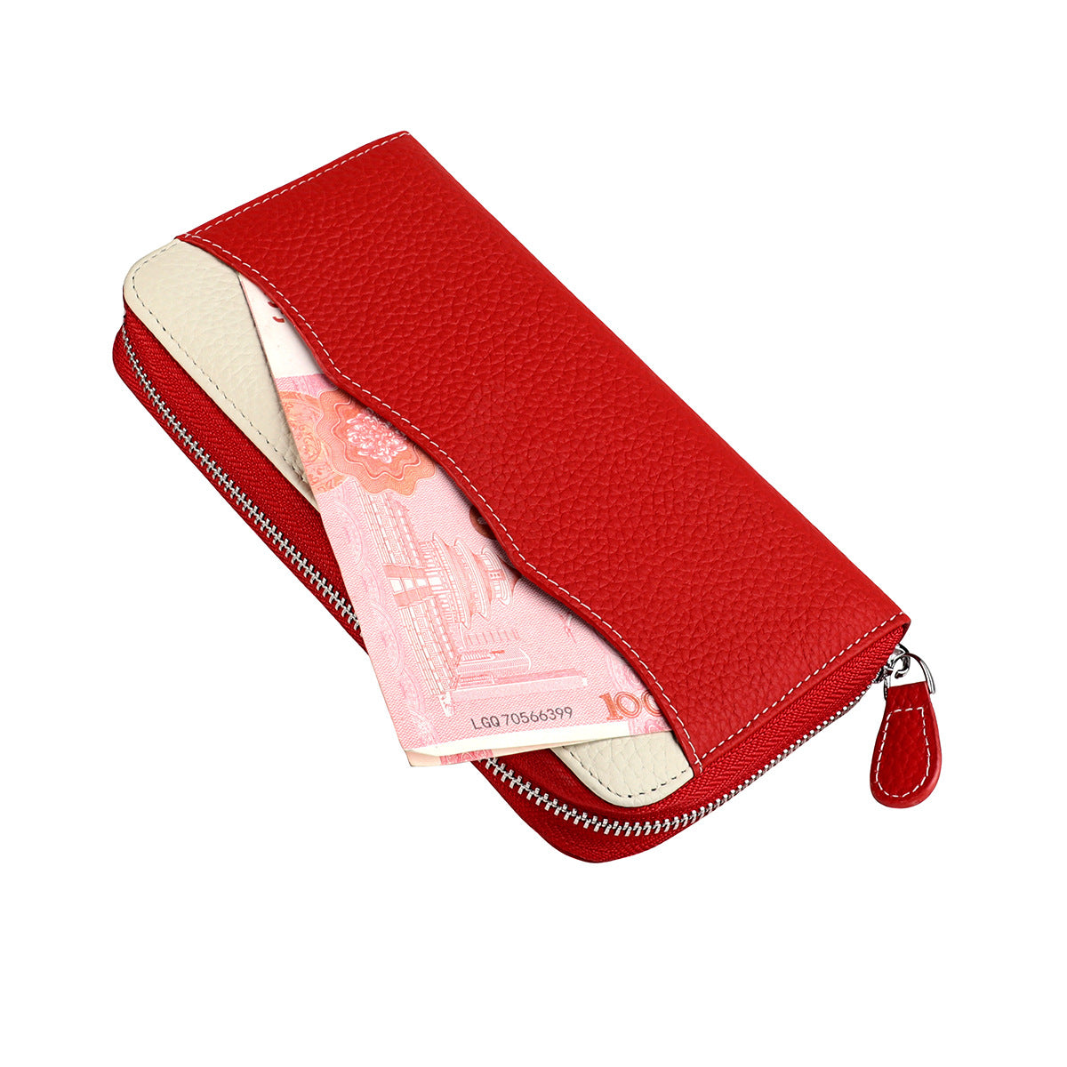 Passport Style First Layer Long Cowhide Ladies Wallet