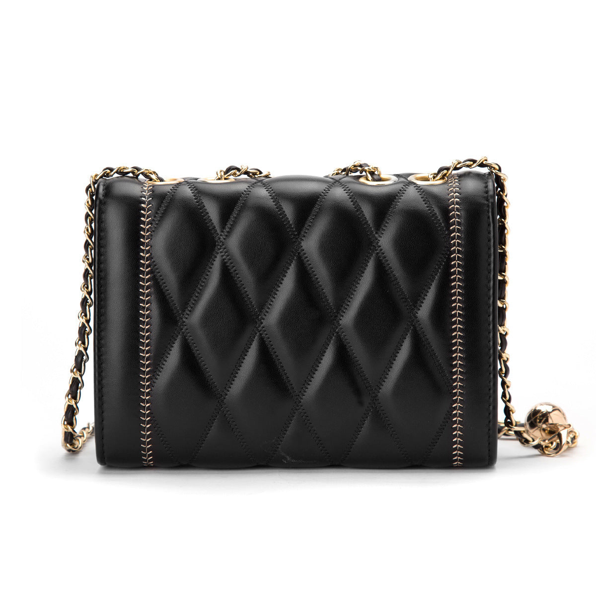 Women's Golden Balls Chain Diamond Pattern Crossbody Bags