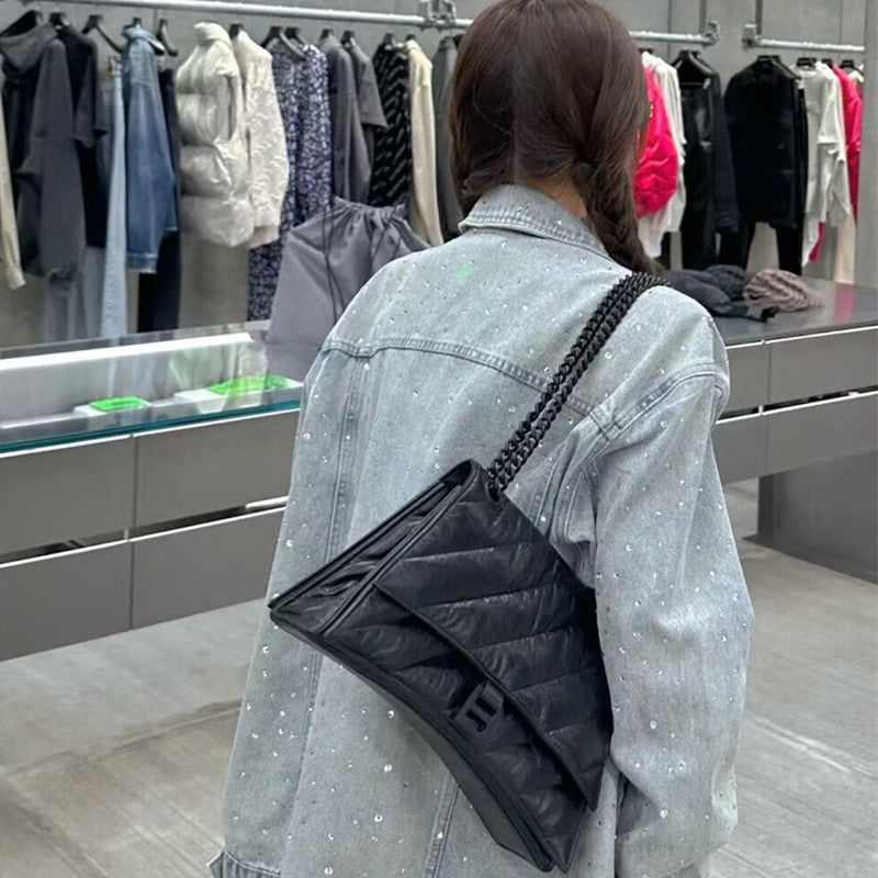 Women's High-grade First Layer Cowhide Hourglass Pleated Bags