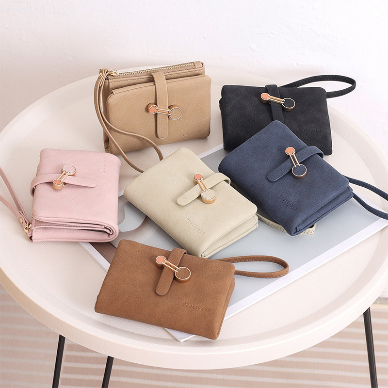 Women's Short Korean Solid Color Zipper Hasp Folding Ladies Wallet