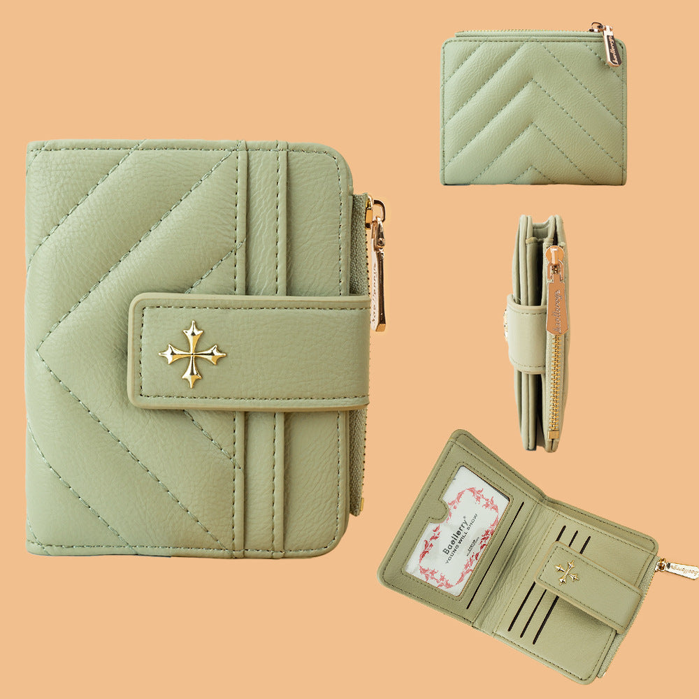 Women's Short Simple Minority Cruciate Flower Hasp Ladies Wallet