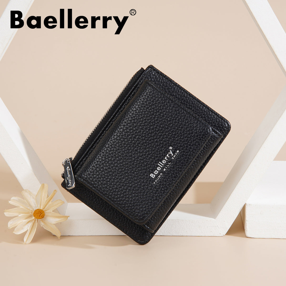 Women's High-grade Lychee Pattern Zipper Niche Tri Card Holder