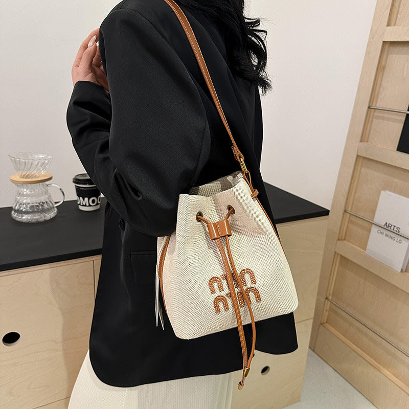 Women's Drawstring Bundle Fashion Contrast Color High-grade Bucket Bags