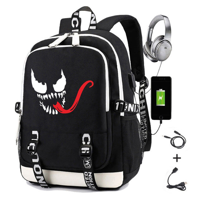 Stylish Spider Print Earphone Interface Computer Backpacks