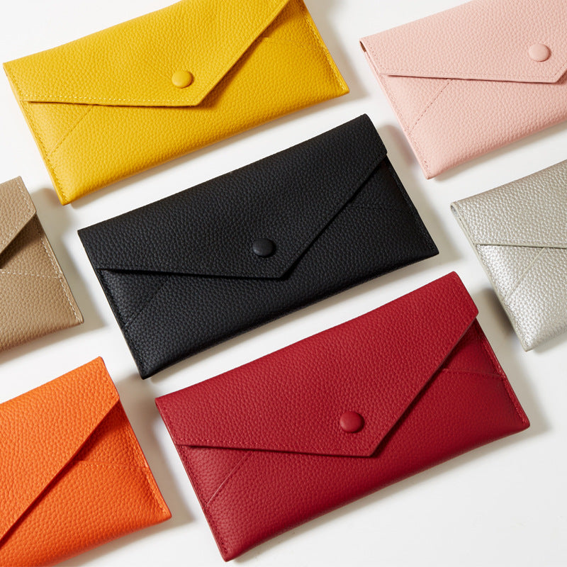 Women's Genuine Leather Simple Thin Envelope Large Capacity Ladies Wallet