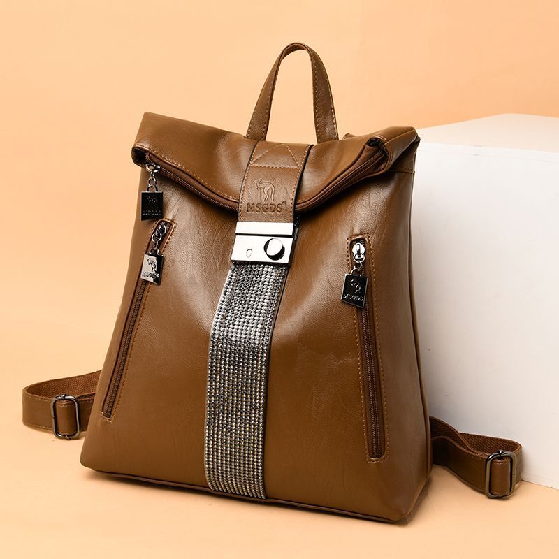 Women's Password Soft Leather Large Capacity Backpacks