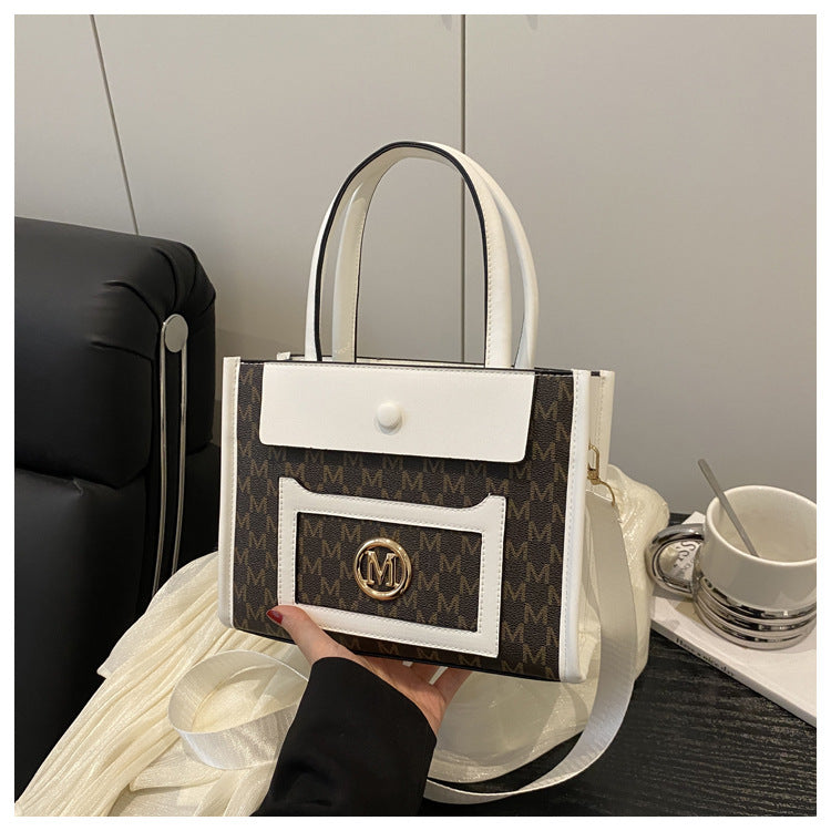 Women's Large Capacity Gilding Letters Western Style Printed Stitching Women's Shoulder Bag