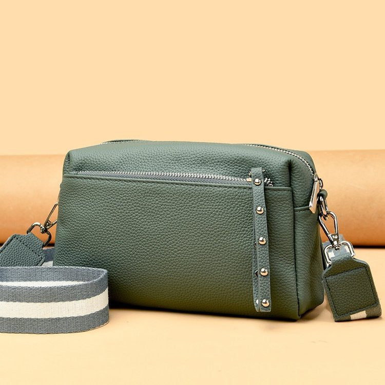 Women's Lychee Pattern Cowhide Simple Trendy Soft Shoulder Bags