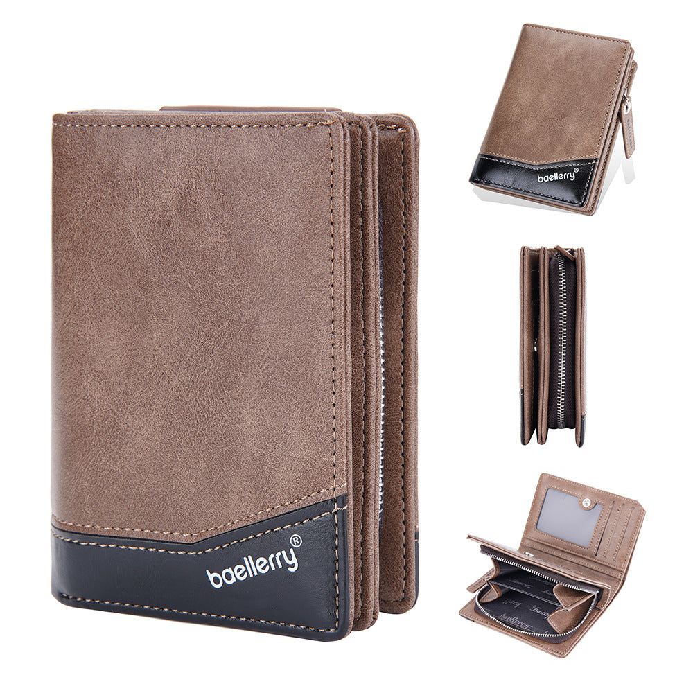 Men's Short Retro Multiple Slots Zipper Color Men's Wallet