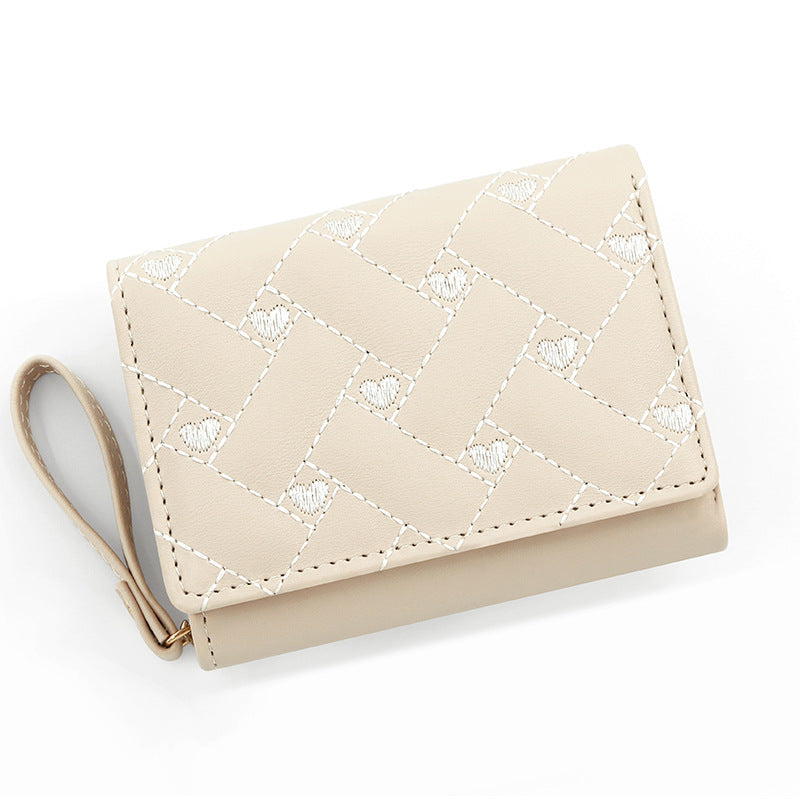 Women's Short Chic Embroidered Love Female Tri Fold Multiple Ladies Wallet