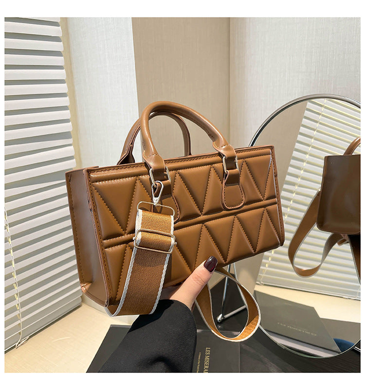 Women's Western Style Large Capacity Triangle Texture Indentation Solid Color Retro Shoulder Bags
