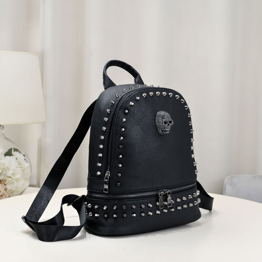 Women's Classical Versatile Soft Leather Rivets Skull Backpacks