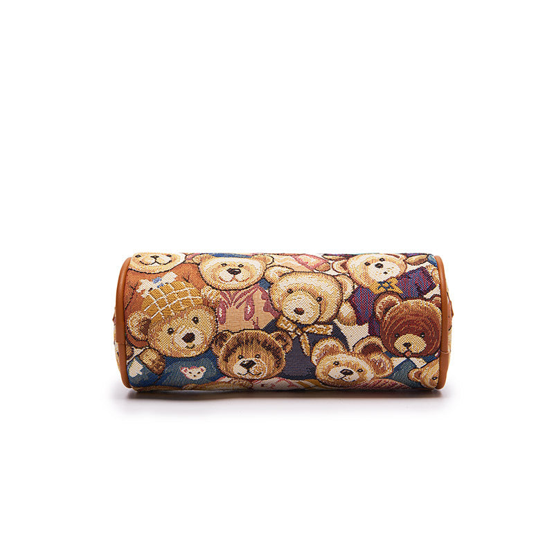 Women's Bear Attachment Round Trendy Fashion Barrel Crossbody Bags