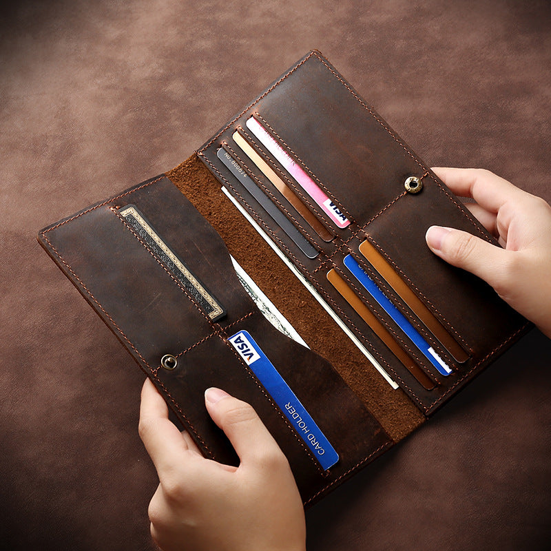 Men's Leather Long Genuine Hand-held Multiple Slots Card Holder