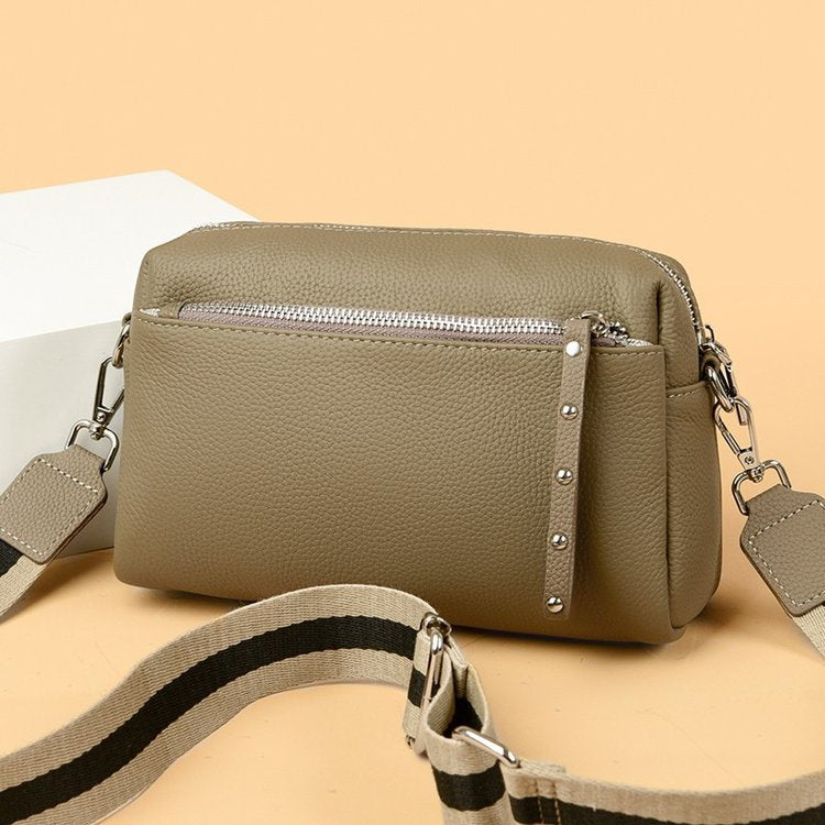 Women's Lychee Pattern Cowhide Simple Trendy Soft Shoulder Bags