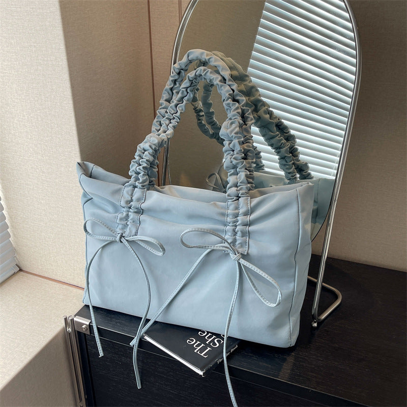 Women's Large Capacity Cloth Summer Bow Texture Pleated Strap Women's Shoulder Bag