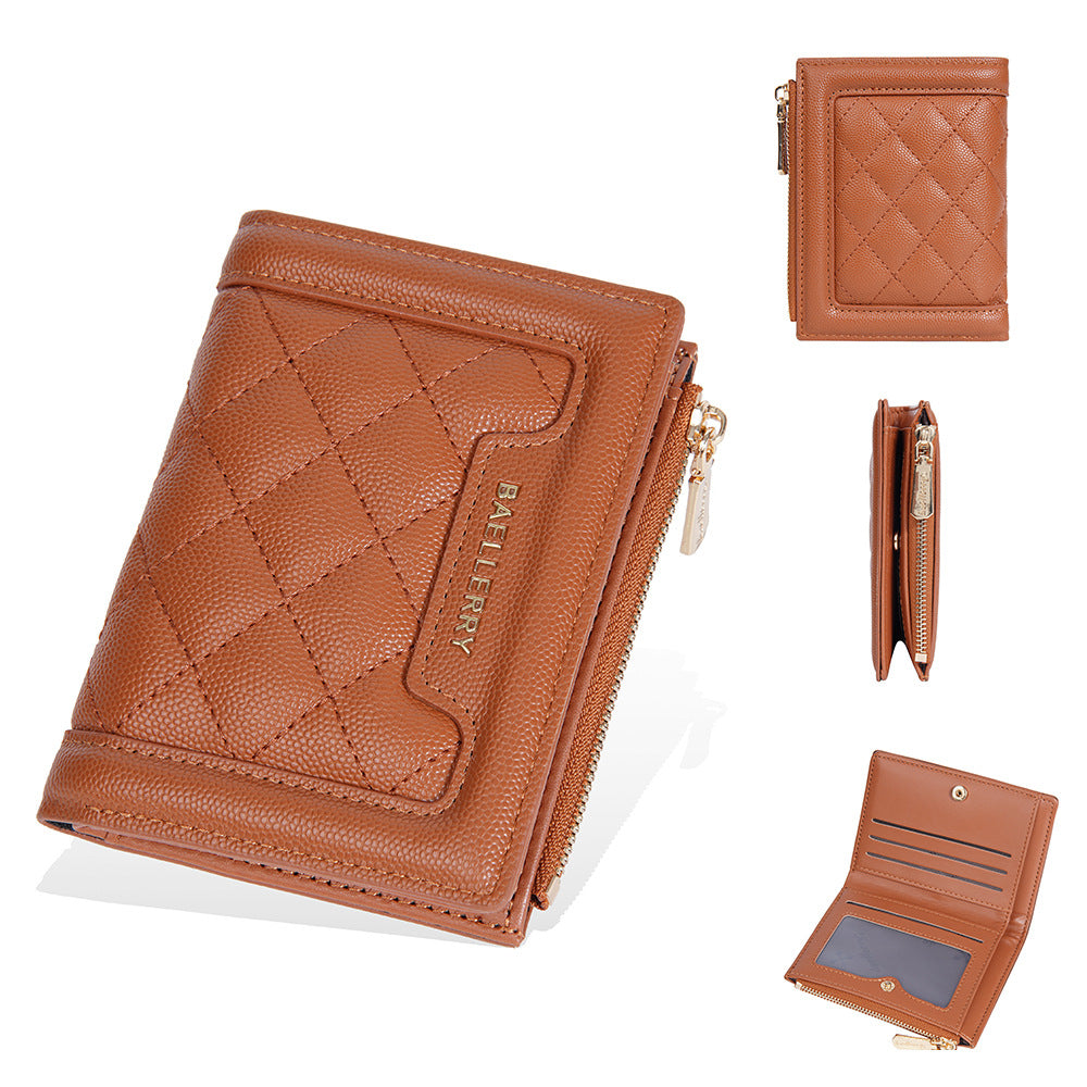 Women's Color Short Snap Button Zipper Edge Purses