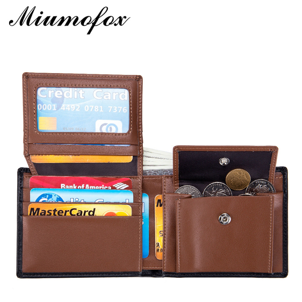 Durable Men's Genuine Leather Short Three-fold Men's Wallets