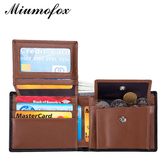 Durable Men's Genuine Leather Short Three-fold Men's Wallets