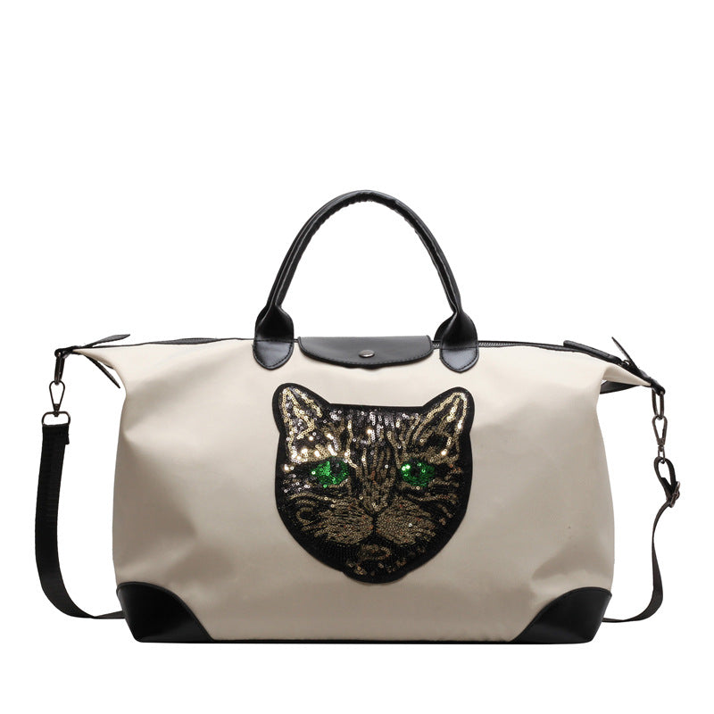 Women's Oversized Portable Cartoon Cat Head Korean Travel Bags