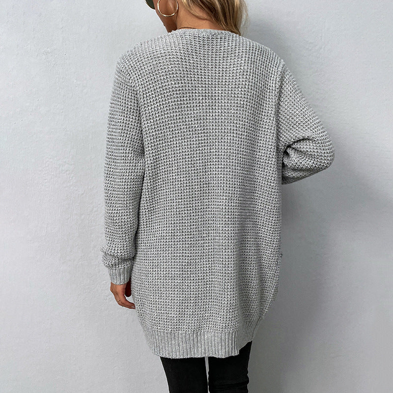 Women's Pretty Knitted Solid Color Pocket Knitwear