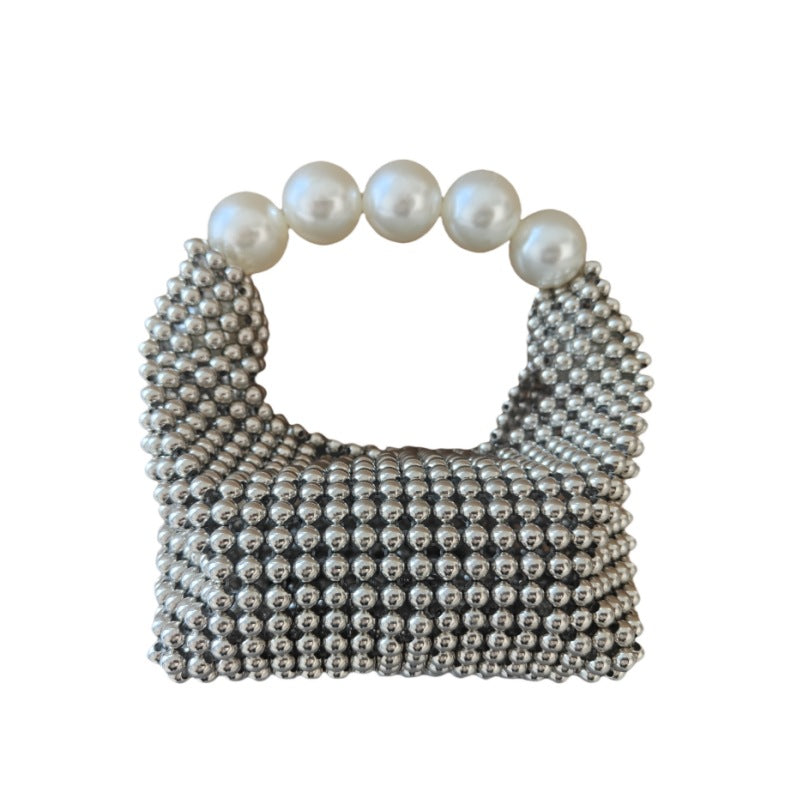 Retro French Hollow Fairy Pearl Hand-woven Beads Boston Crossbody Bags