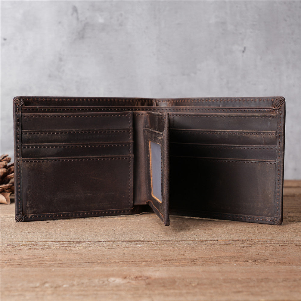 Men's Capacity Retro Crazy Horse Leather Genuine Cattlehide Surface Men's Wallets