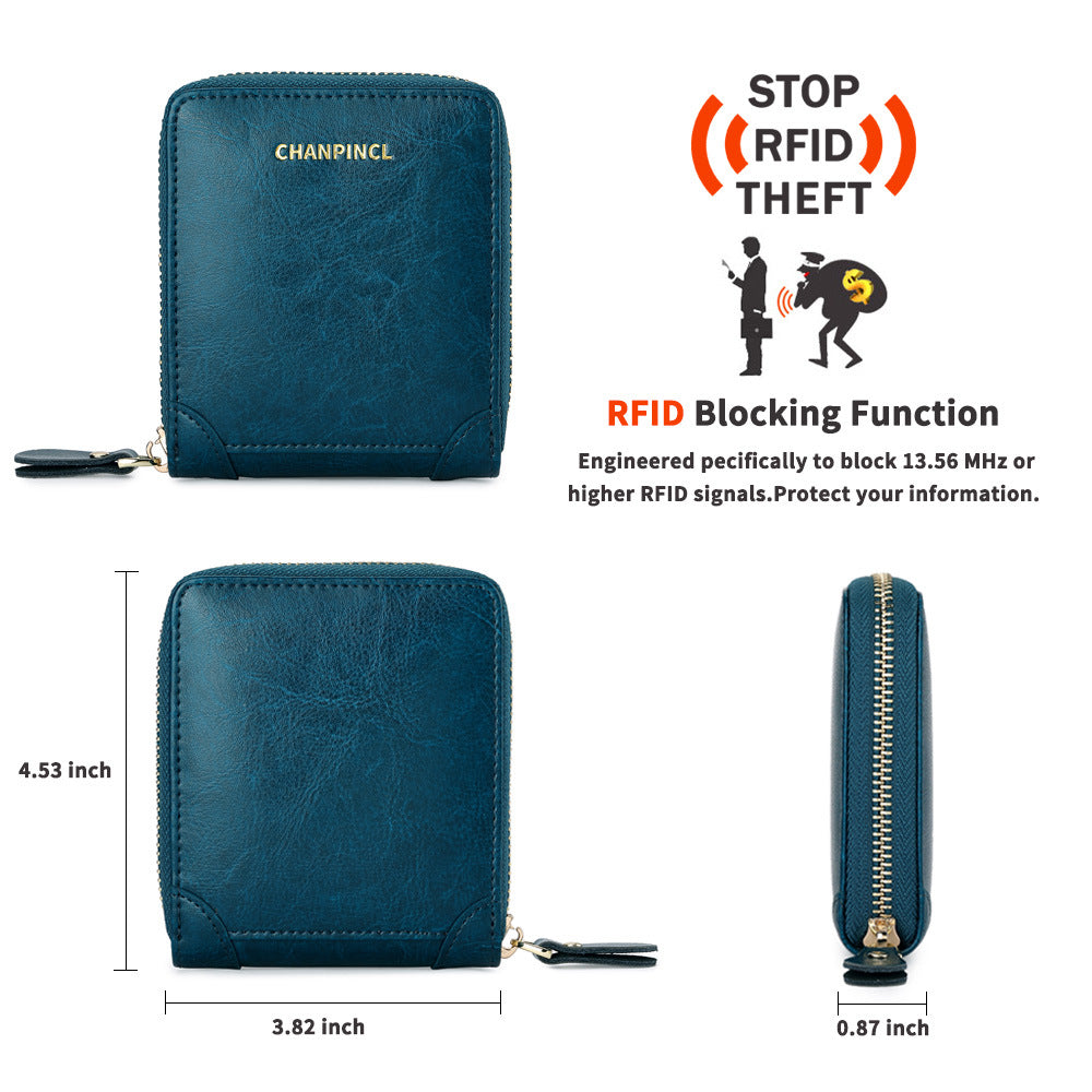 Women's Boxed Short Pocket Zipper Multifunctional Green Ladies Wallets