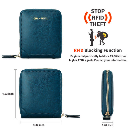 Women's Boxed Short Pocket Zipper Multifunctional Green Ladies Wallets