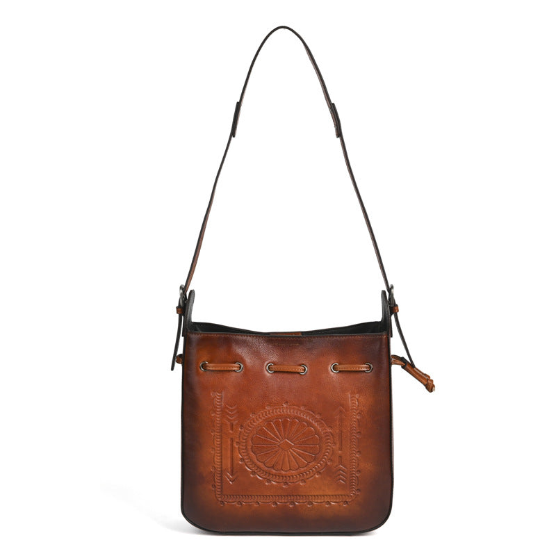 Women's Layer Cowhide Large Capacity Embossed Hand-rub Color Bags