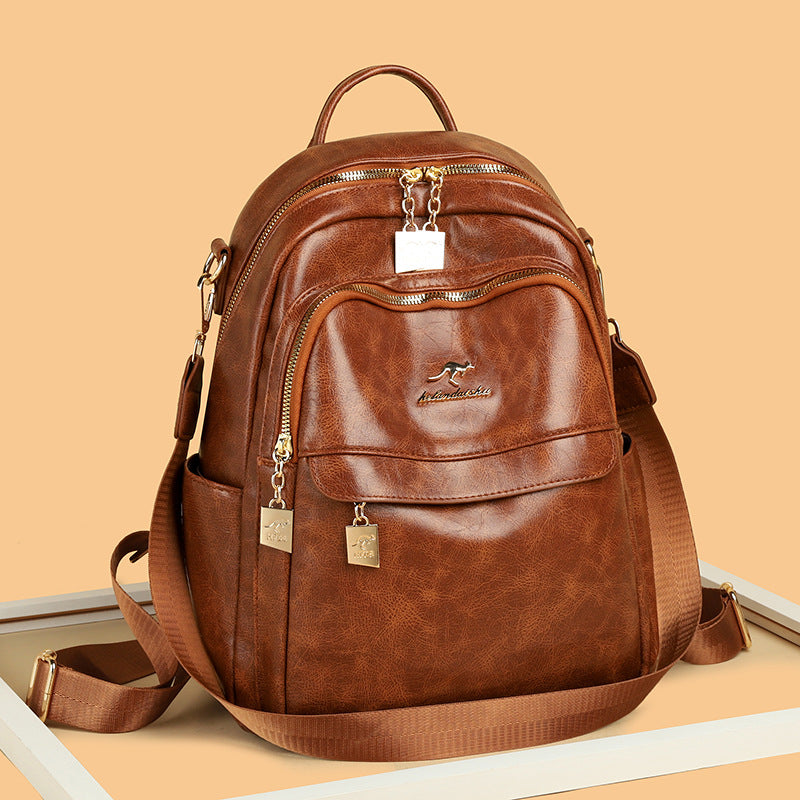 Women's Fashionable Large Capacity Soft Leather Backpacks