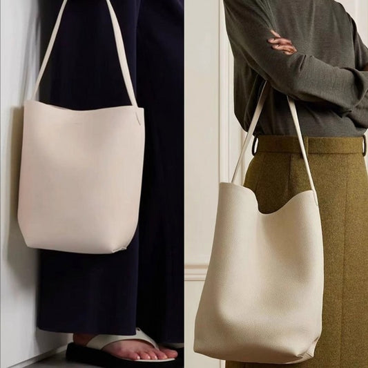 Niche Portable Underarm Cowhide Large Capacity Bucket Bags