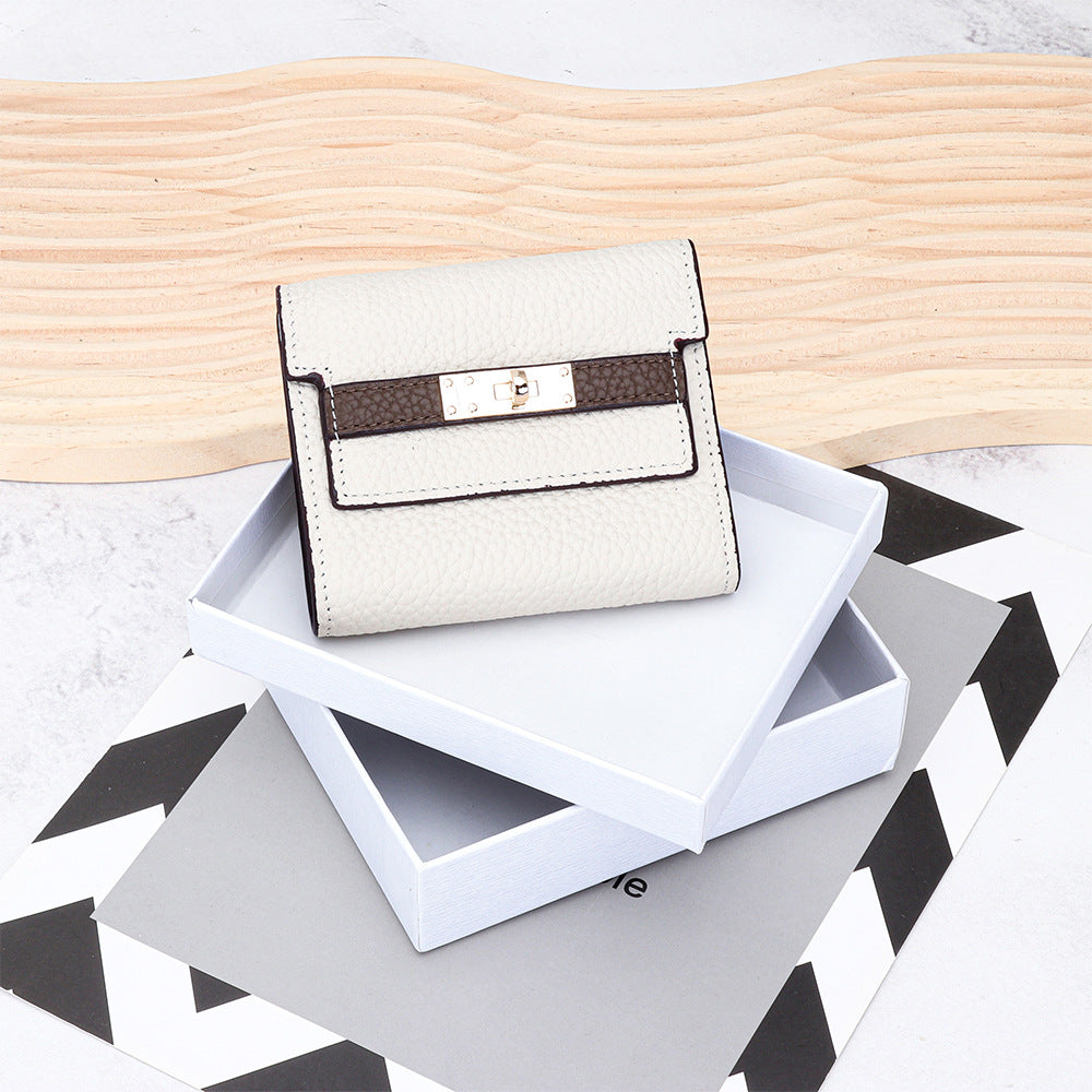 Women's Cowhide Short Fashion Folding Genuine Leather Ladies Wallet