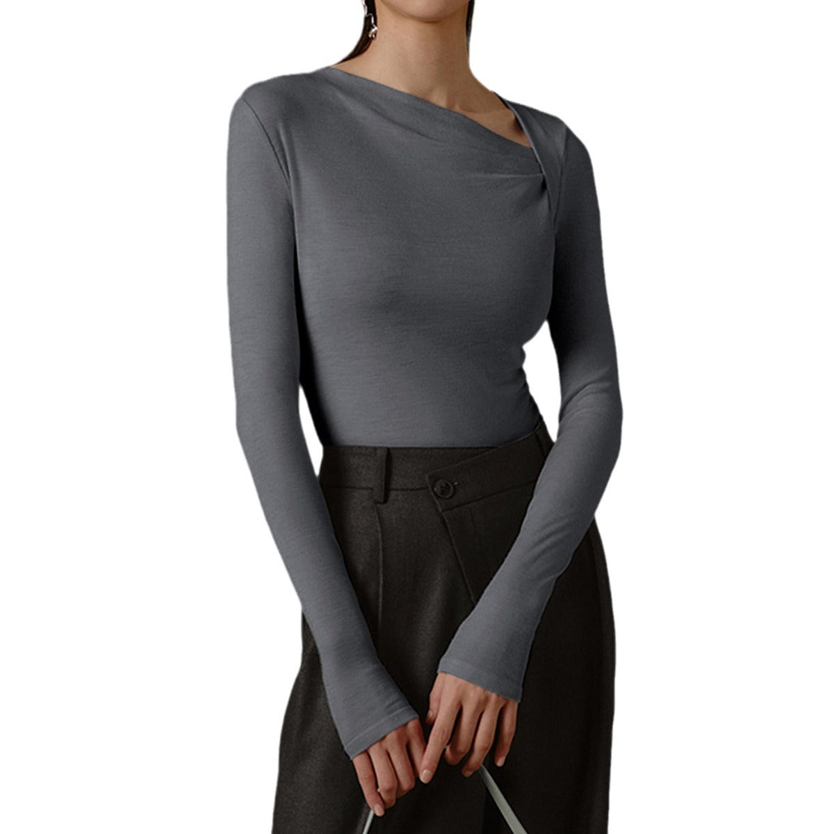 Slimming Long Sleeves Solid Color Inner Blouses