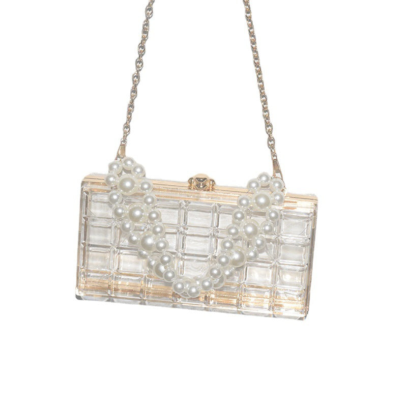 Women's Acrylic Transparent Pearl Chain Dinner Party Crossbody Bags