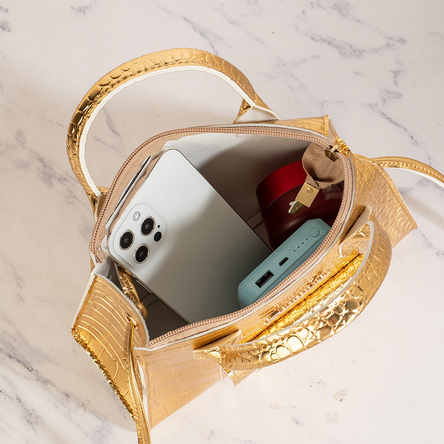 Women's Niche Advanced Texture Golden Stone Pattern Affordable Luxury Purses
