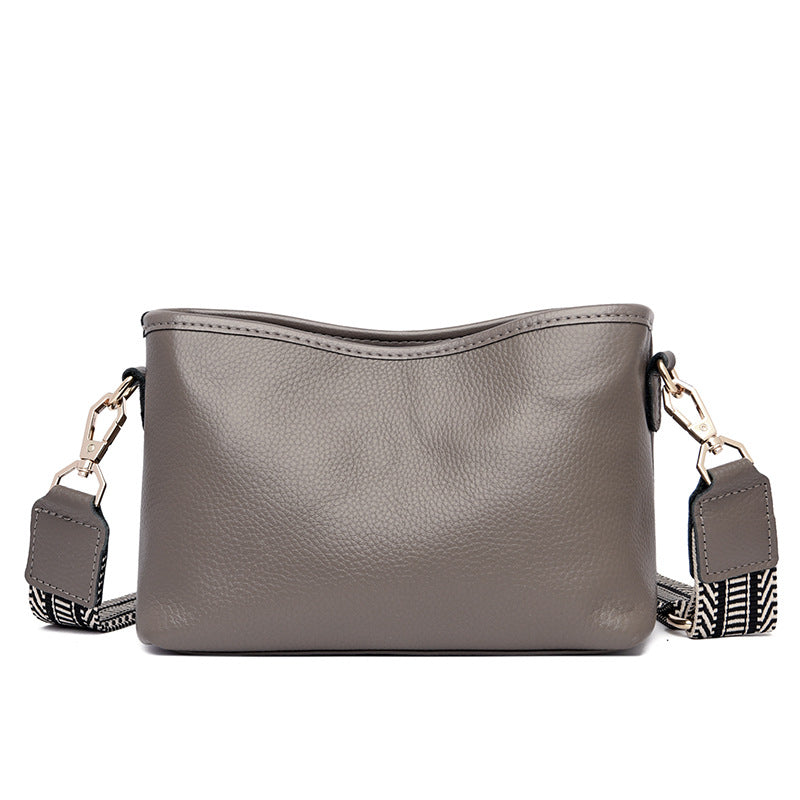 Women's Leather Wide Strap Closed Toe Layer Shoulder Bags
