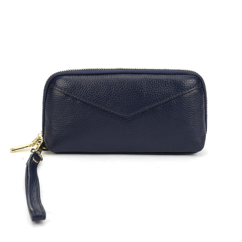 Women's Cowhide Zipper Fashionable Stitching Wire Genuine Leather Clutch Ladies Wallet