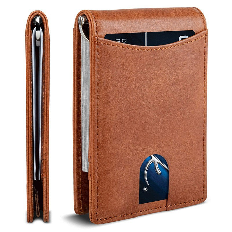 Men's Gold Clip Solid Color Bifold Leather Card Holder