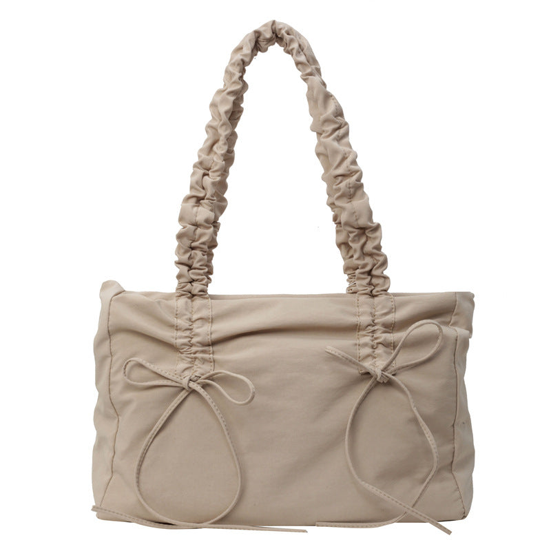 Women's Large Capacity Cloth Summer Bow Texture Pleated Strap Women's Shoulder Bag